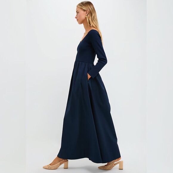 New Tuckernuck - L Navy Clea Maxi Dress Long Sleeves $228 - Picture 1 of 11